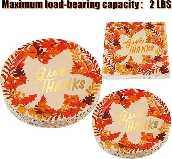Thanksgiving Paper Plates and Napkins Set 96 Pack Fall Disposable Dinnerware for 24 Guests