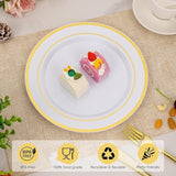 Gold Rim Plastic Plates, 100 Pcs: Heavy Duty Disposable Dinnerware