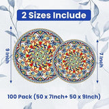 Boho Paper Plates Set 100 Pcs Vintage Disposable Dinner and Dessert Plates for Party