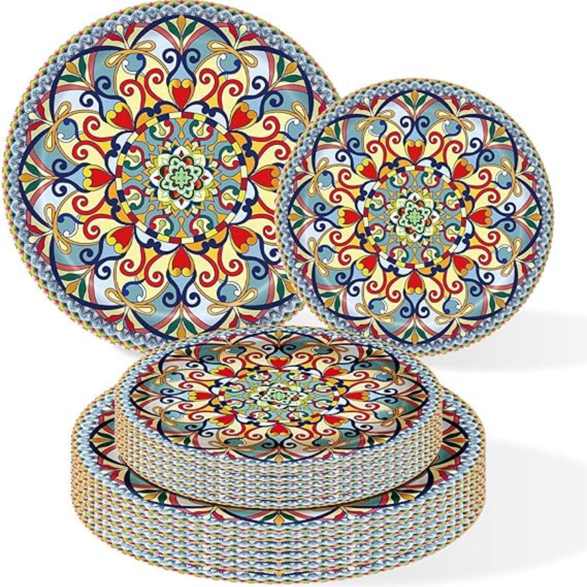 Boho Paper Plates Set 100 Pcs Vintage Disposable Dinner and Dessert Plates for Party