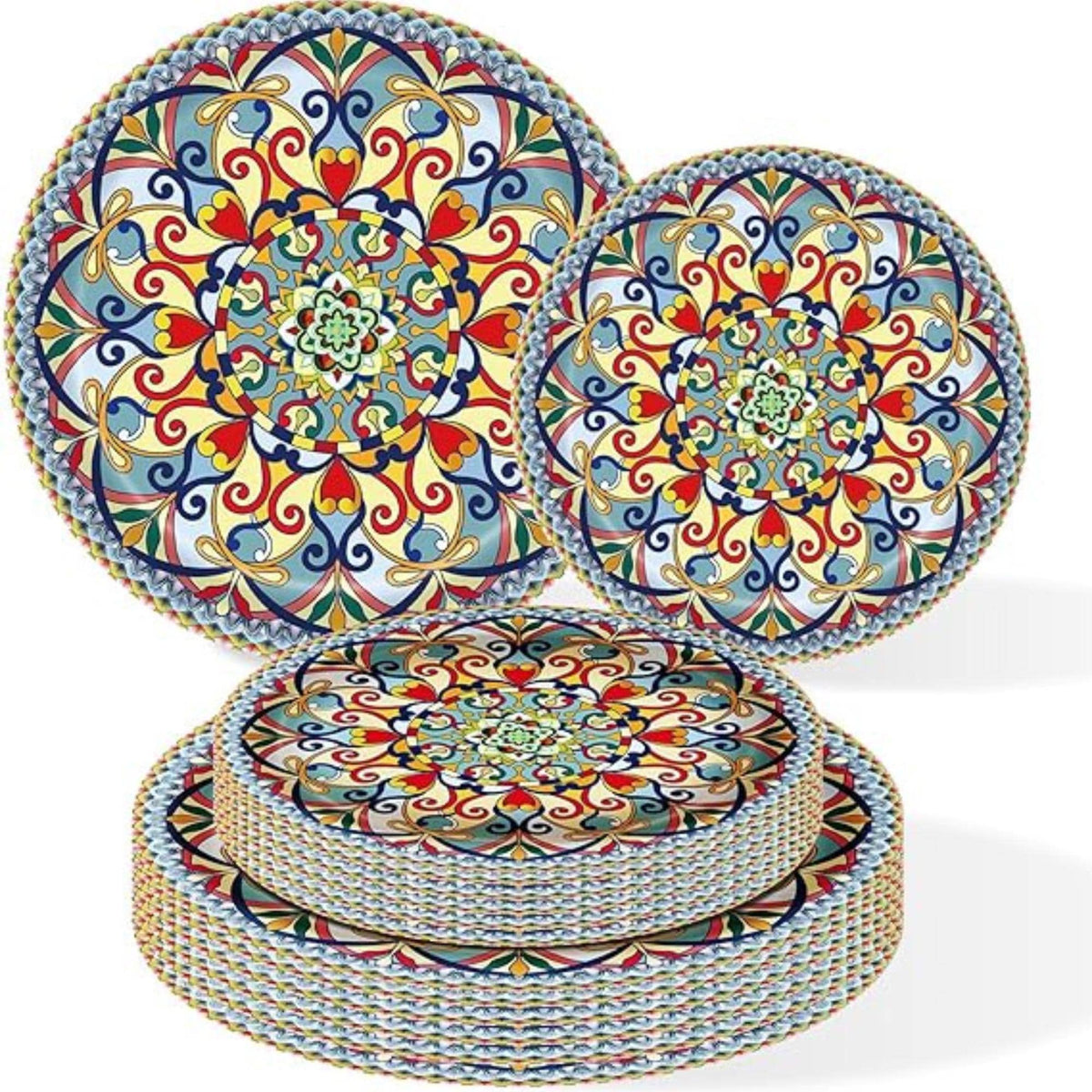 Boho Paper Plates Set 100 Pcs Vintage Disposable Dinner and Dessert Plates for Party