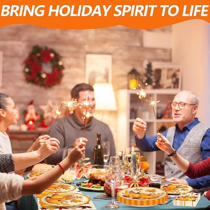 Fall Pumpkin Tableware Set: Disposable Plates, Napkins, Forks - 25 Guests