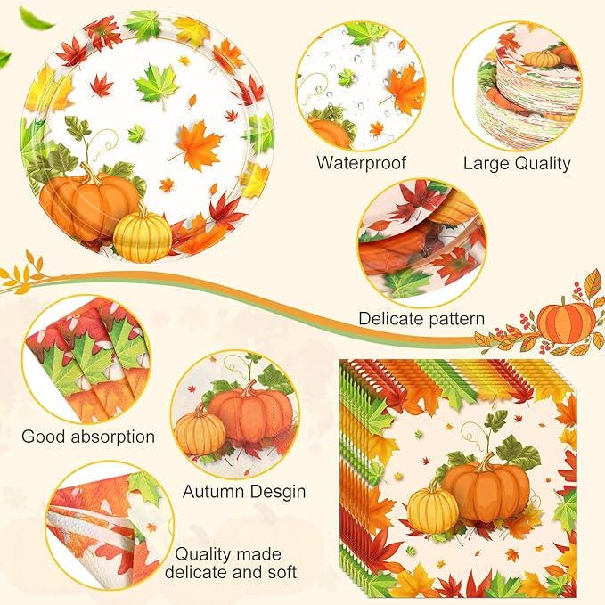 Fall Thanksgiving Party Supplies 452 Pcs Pumpkin Plates Napkins Cups Cutlery for 50
