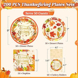 Thanksgiving Dinnerware Set 200 Pcs Disposable Plates Napkins and Cutlery for 50 Guests