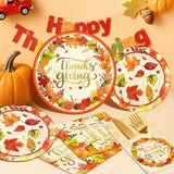 Thanksgiving Dinnerware Set 200 Pcs Disposable Plates Napkins and Cutlery for 50 Guests