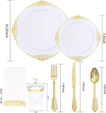 White & Gold Plastic Dinnerware Set (175 Pcs)