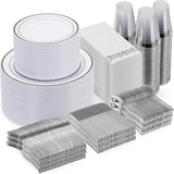 Silver Disposable Dinnerware Set 700 Pcs Plates Cups Napkins and Cutlery for 100 Guests