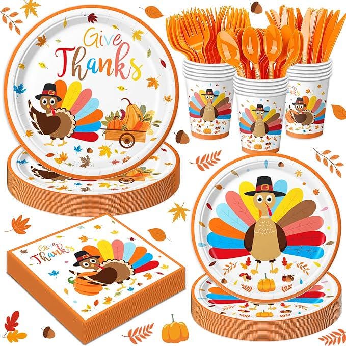 Thanksgiving Turkey Party Supplies Set: Disposable Dinnerware for 24 Guests