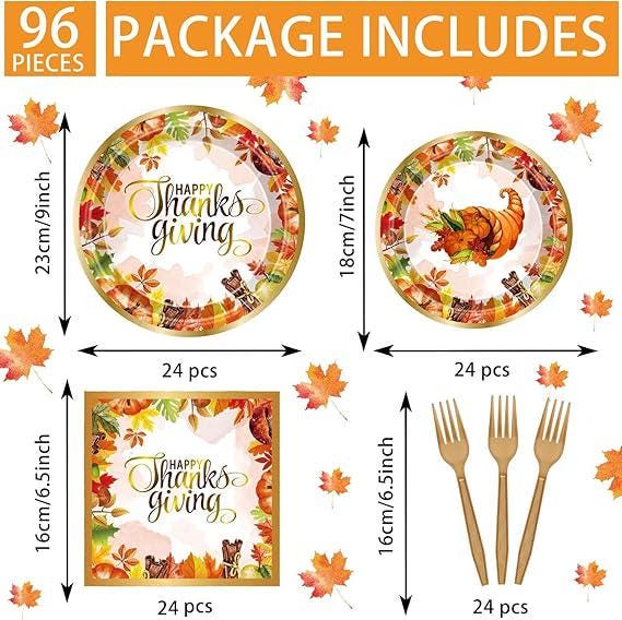 Thanksgiving Party Plates: Maple Leaf Autumn Tableware Set (96 Pcs)