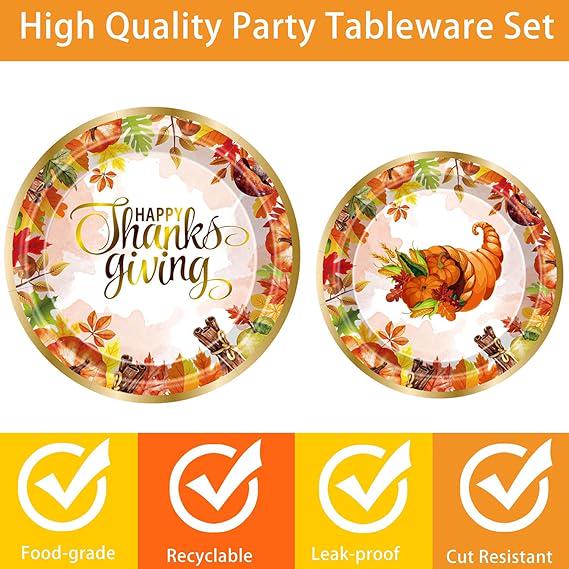Thanksgiving Party Plates: Maple Leaf Autumn Tableware Set (96 Pcs)