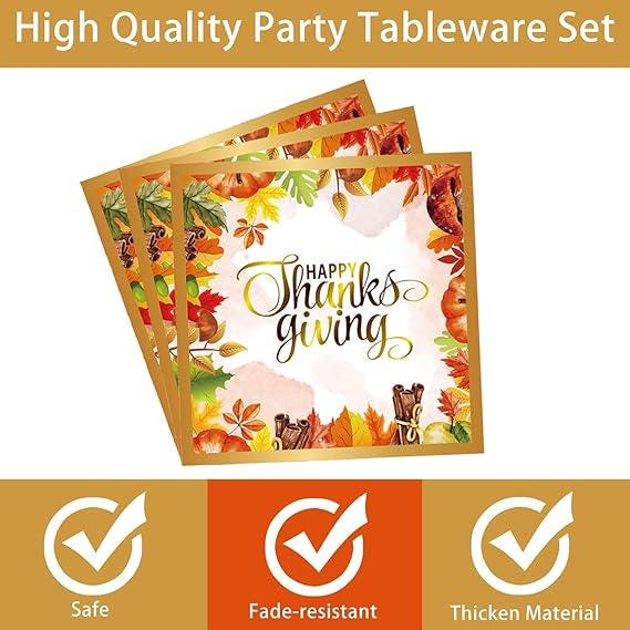 Thanksgiving Party Plates: Maple Leaf Autumn Tableware Set (96 Pcs)
