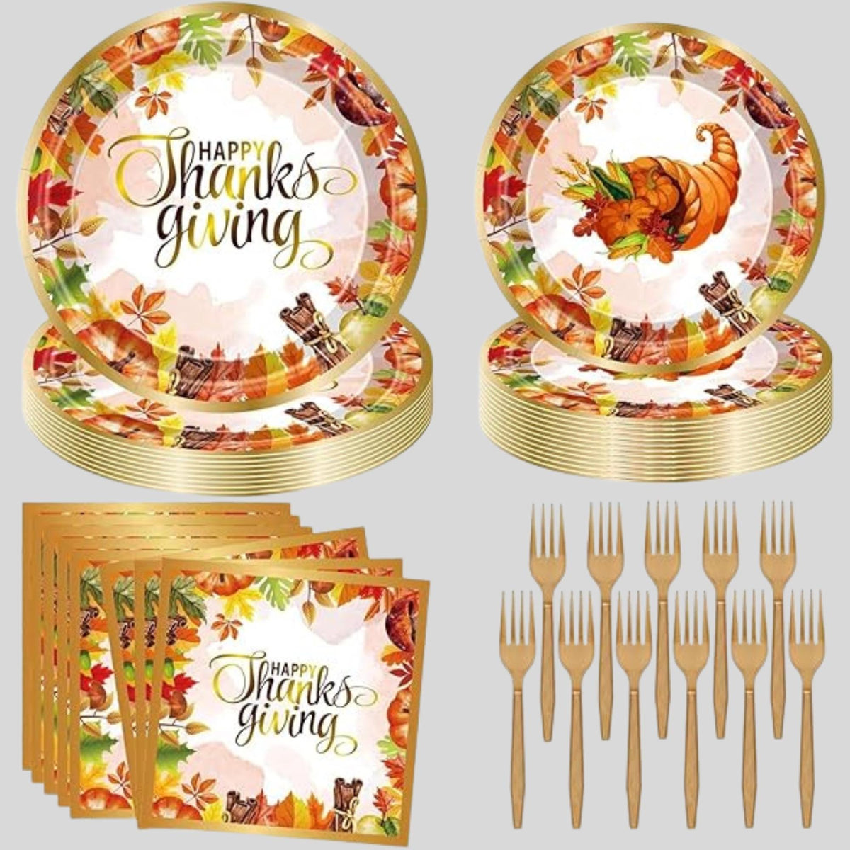 Thanksgiving Party Plates: Maple Leaf Autumn Tableware Set (96 Pcs)