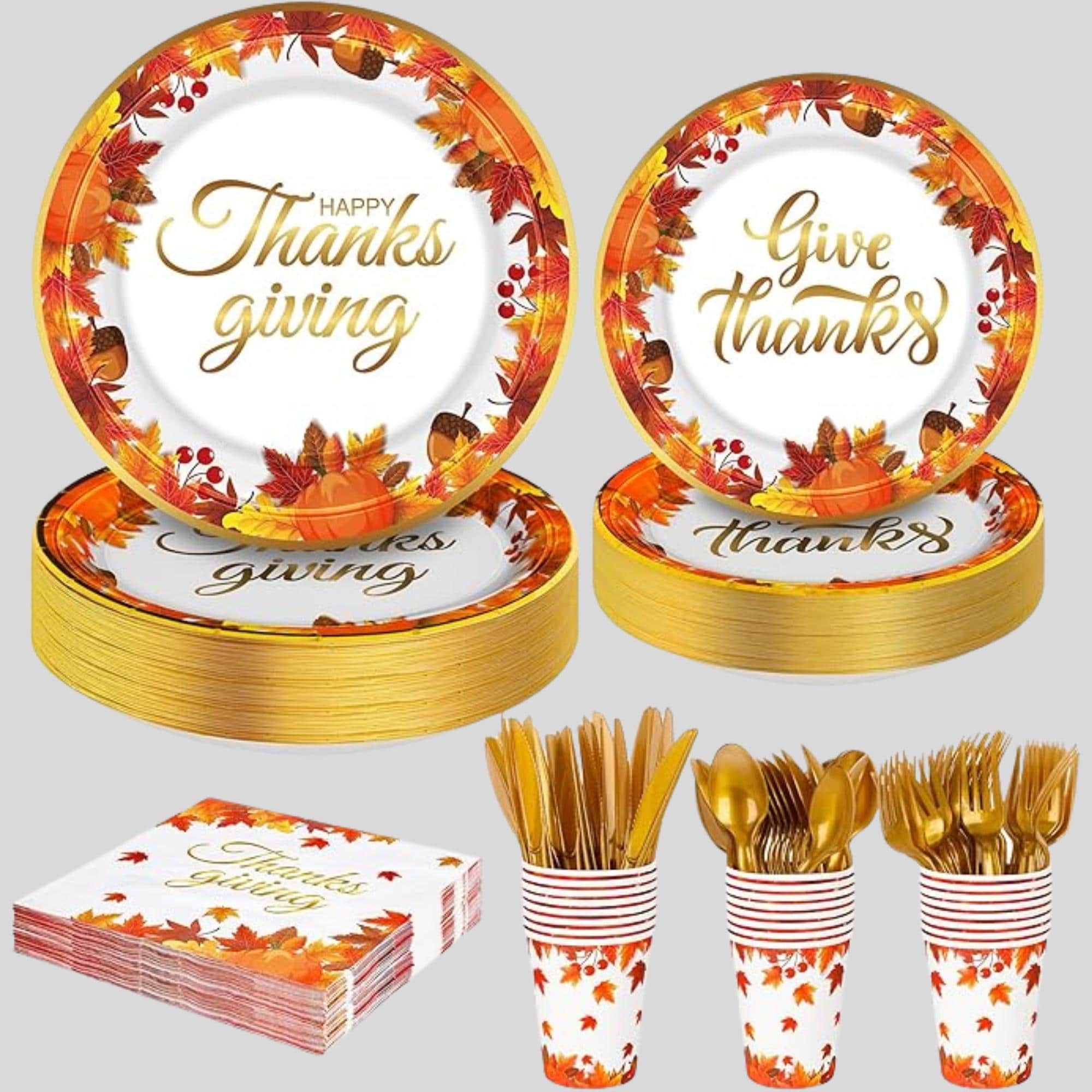 Thanksgiving Disposable Dinnerware Set: 25 Guests, Maple Leaf Design