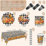 452PCS Fall Thanksgiving Party Set with Buffalo Plaid Plates, Napkins, Cups & Cutlery