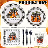 Buffalo Plaid Pumpkin Fall Party Set: Tableware for 24 Guests