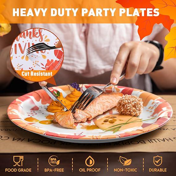 50PCS Thanksgiving Disposable Plates Set with Pumpkin Design for Fall Party, Serves 25