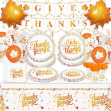 202PCS Thanksgiving Disposable Party Set with Plates, Napkins, Cups & Fall Decorations for 24 Guests