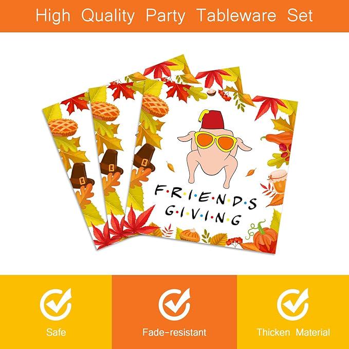 96PCS Thanksgiving Turkey Party Set with Plates, Napkins & Maple Leaf Tableware for Fall Dinner