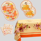 73PCS Thanksgiving Party Set with Pumpkin, Turkey & Maple Plates, Napkins and Tablecloth