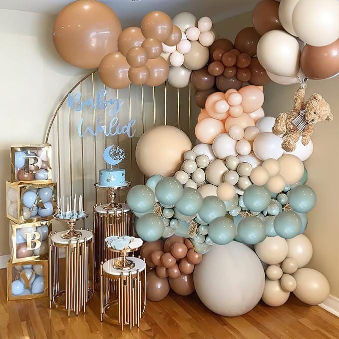 Brown and Green Balloon Garland Kit 114pcs Pastel Sage Blush for Baby Shower Party