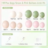 Sage Green Pink Balloon Arch Kit 124pcs Pastel Peach White for Baby Shower Party