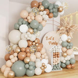 Dusty Green Nude Balloon Garland Kit with Gold Confetti for Baby Shower Party