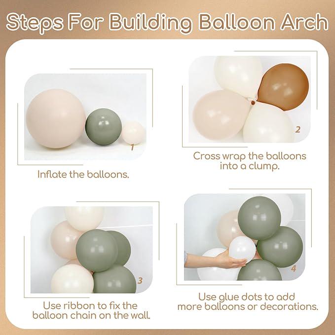 Dusty Green Nude Balloon Arch Kit for Neutral Baby Shower Birthday Party Decorations