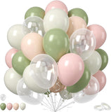Pink and Sage Green Balloons 50pcs 12inch Olive White Ivory for Baby Shower Party