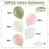 Pink and Sage Green Balloons 50pcs 12inch Olive White Ivory for Baby Shower Party