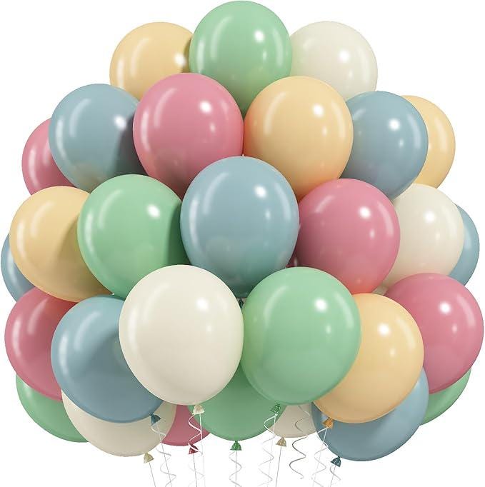 Pink Blue Green Balloons Retro Blush Sage Ivory Pastel for Baby Shower Birthday Party