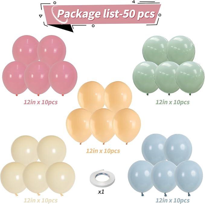 Pink Blue Green Balloons Retro Blush Sage Ivory Pastel for Baby Shower Birthday Party
