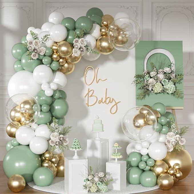 Sage Green Balloon Arch Kit 126pcs White Gold Neutral for Baby Shower Wedding Party