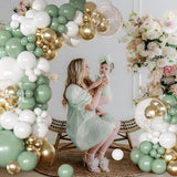 Sage Green Balloon Arch Kit 126pcs White Gold Neutral for Baby Shower Wedding Party