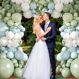 Sage Green Blue Balloon Arch Kit 124pcs Pastel Yellow White for Baby Shower Party