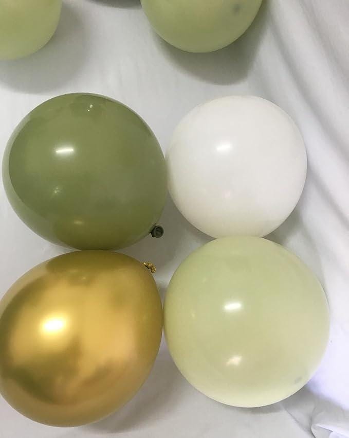 Pastel Sage Green Gold Balloons 60pcs 12inch Olive White for Baby Shower Party