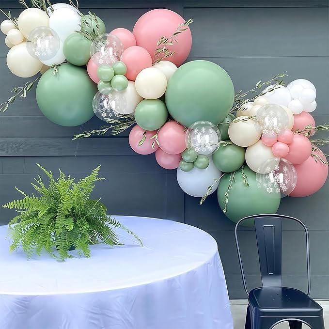 Pink and Green Balloons 60pcs 12inch Sage Olive White for Winter Baby Shower Party