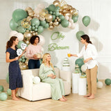 Sage Green Balloon Arch Kit 141pcs Gold Sand White for Baby Shower Wedding Party
