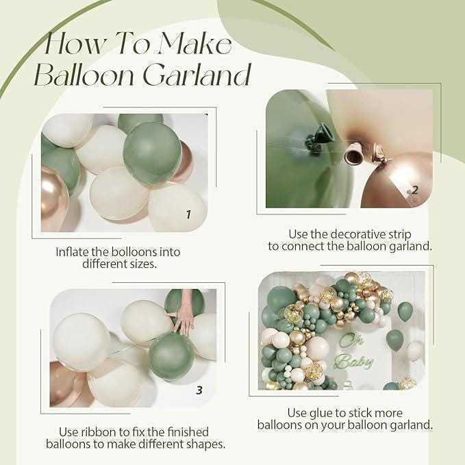 Sage Green Balloon Arch Kit 141pcs Gold Sand White for Baby Shower Wedding Party