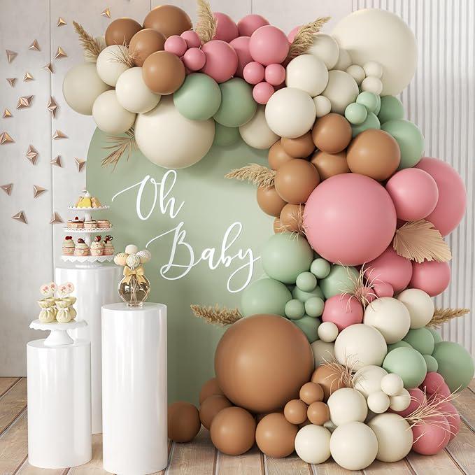 Blush Balloon Arch Kit: Pink, Green, Brown, White - 166 Pcs