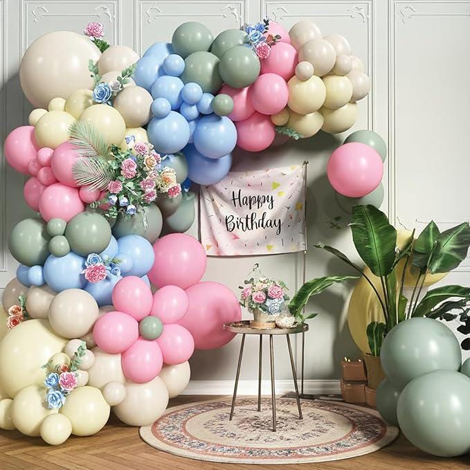 Pink Green Balloon Arch Kit Sage Blue Yellow White Pastel for Baby Shower Party