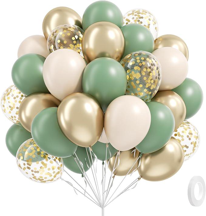 Sage Green Balloons 60pcs 12inch Sand White Gold for Baby Shower Wedding Party
