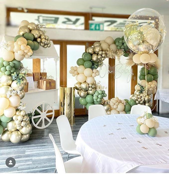 Sage Green Balloon Arch Kit 142pcs White Sand Gold for Baby Shower Wedding Party