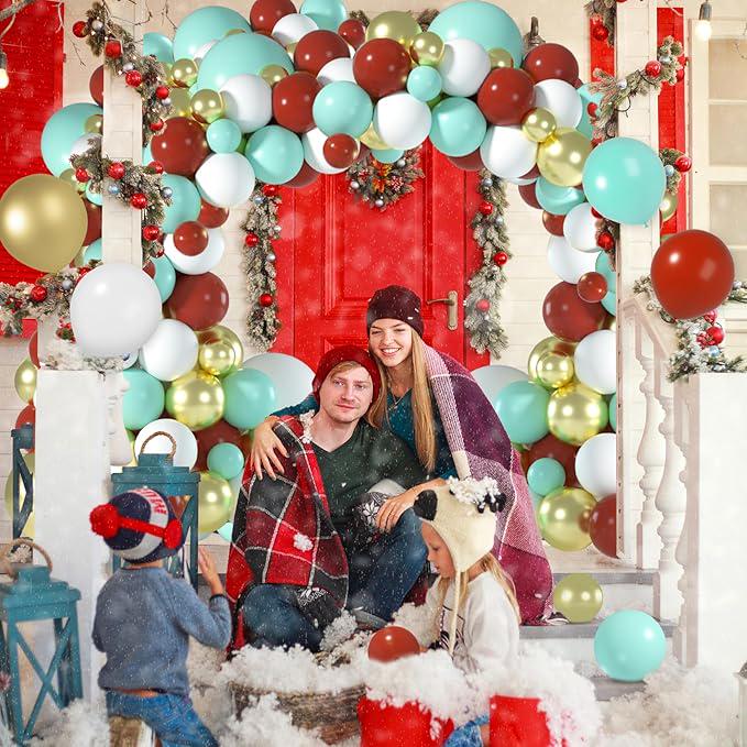 Christmas Balloon Garland Arch Kit with Red Green Gold Balloons for New Year Party