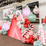 Pastel Pink Christmas Balloon Arch Kit with Candy Cane Balloons for Xmas Party Decor