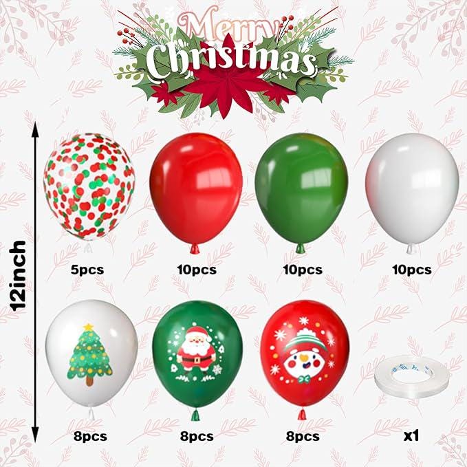 60 Pcs 12 Inch Christmas Balloons Red Green White with Confetti for Party Decor