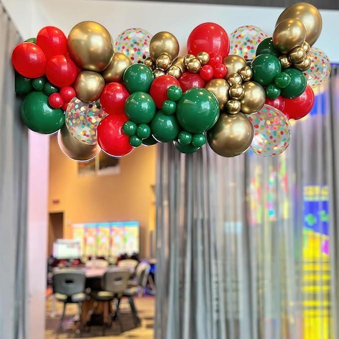 70 Pcs Red and Green Balloons with Gold for Birthday Wedding Party Decorations