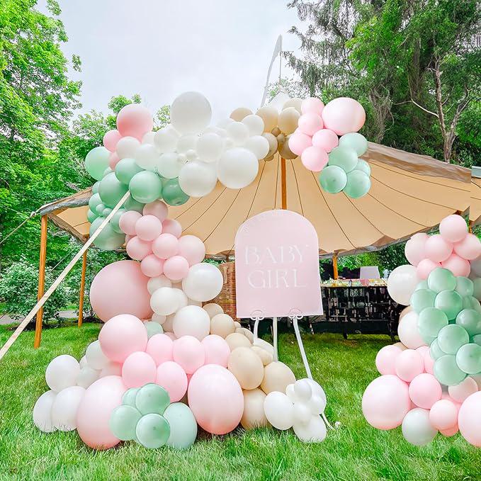 Pastel Balloon Arch Kit: Pink, Green, and White Baby Shower Decor