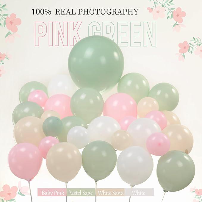 Pastel Balloon Arch Kit: Pink, Green, and White Baby Shower Decor
