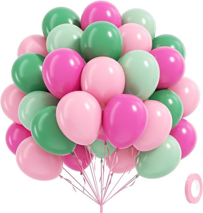 Pink and Green Balloon Set 60 Pcs for Hawaiian Baby Shower and Birthday Decor