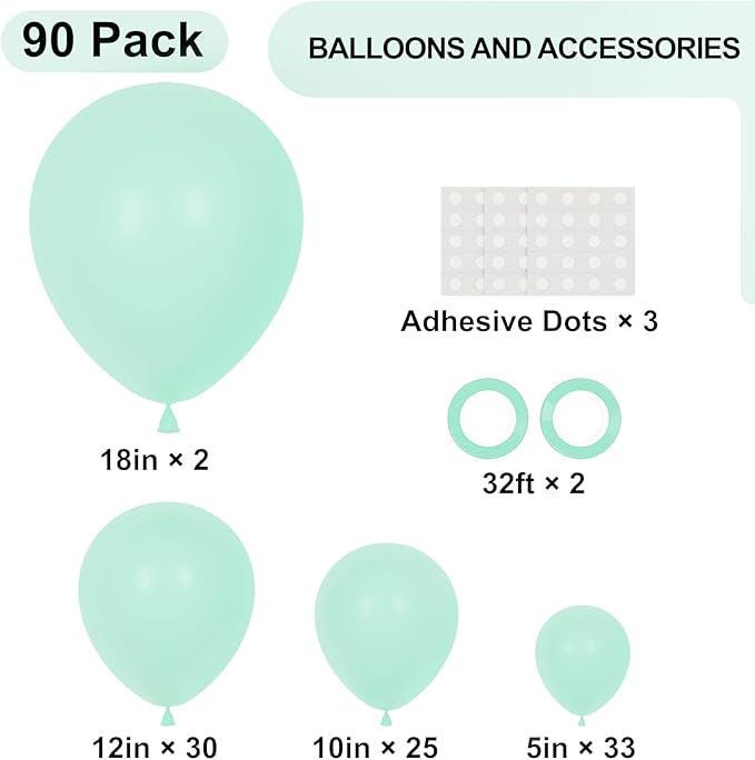 Mint Green Balloon Arch Kit 90 Pcs for Baby Shower Wedding and Birthday Decor